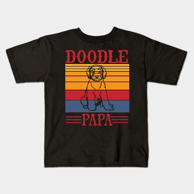 Vintage Doodle Dog Papa Grandpa Happy Grandson Granddaughter Kids T-Shirt by DainaMotteut